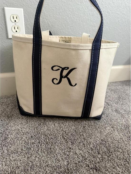 L.L. Bean Handbags - LL Bean Boat And Tote Navy With K Initial Embroidery Short Straps Medium Bag
